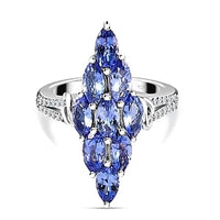 Tanzanite and Zircon Ring in Platinum Over Sterling Silver (Size 6.5) 3.00 ctw