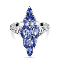 Tanzanite and Zircon Ring in Platinum Over Sterling Silver (Size 6.5) 3.00 ctw