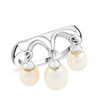 LucyQ Pearl Drop Collection Freshwater White Cultured Pearl Ring in Rhodium Over Sterling Silver (Size 9.0)
