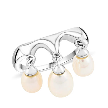 LucyQ Pearl Drop Collection Freshwater White Cultured Pearl Ring in Rhodium Over Sterling Silver (Size 9.0) - Product card gallery slide 1 (10176469008697)