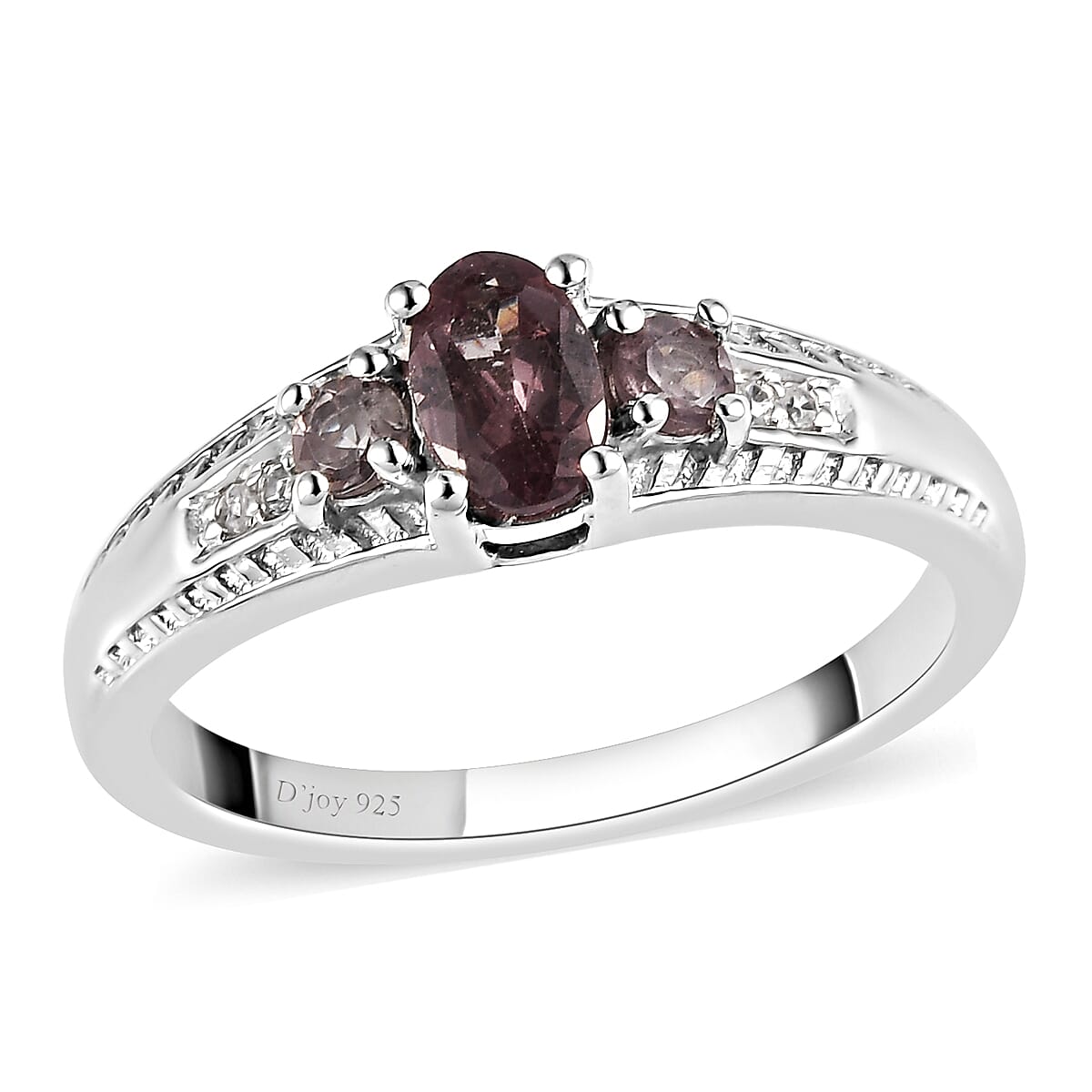 Natural Merelani Color Change Garnet and Natural White Zircon Ring in Platinum Over Sterling Silver (Size 9.0) 0.75 ctw