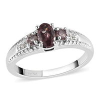Natural Merelani Color Change Garnet and Natural White Zircon Ring in Platinum Over Sterling Silver (Size 9.0) 0.75 ctw