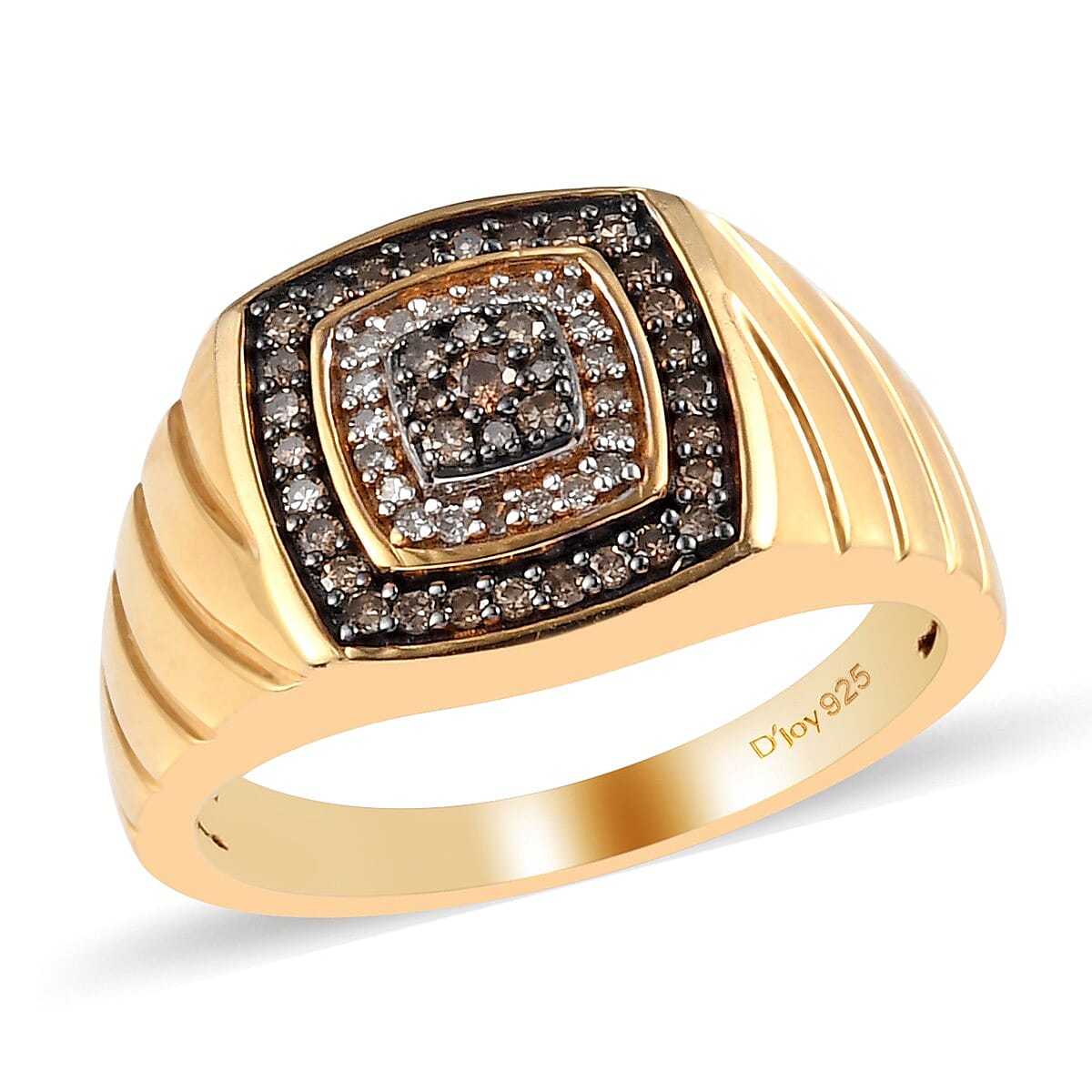 Natural Champagne Diamond and White Diamond Men's Ring in Vermeil Yellow Gold Over Sterling Silver (Size 11.0) 0.35 ctw