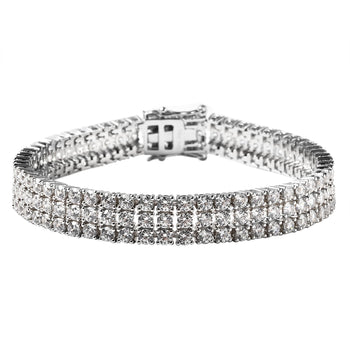 LUSTRO STELLA Made with Finest CZ Three Row Bracelet in Rhodium Over Sterling Silver (6.50 In) 19.75 Grams 29.25 ctw - Product card gallery slide 1 (10176469041465)