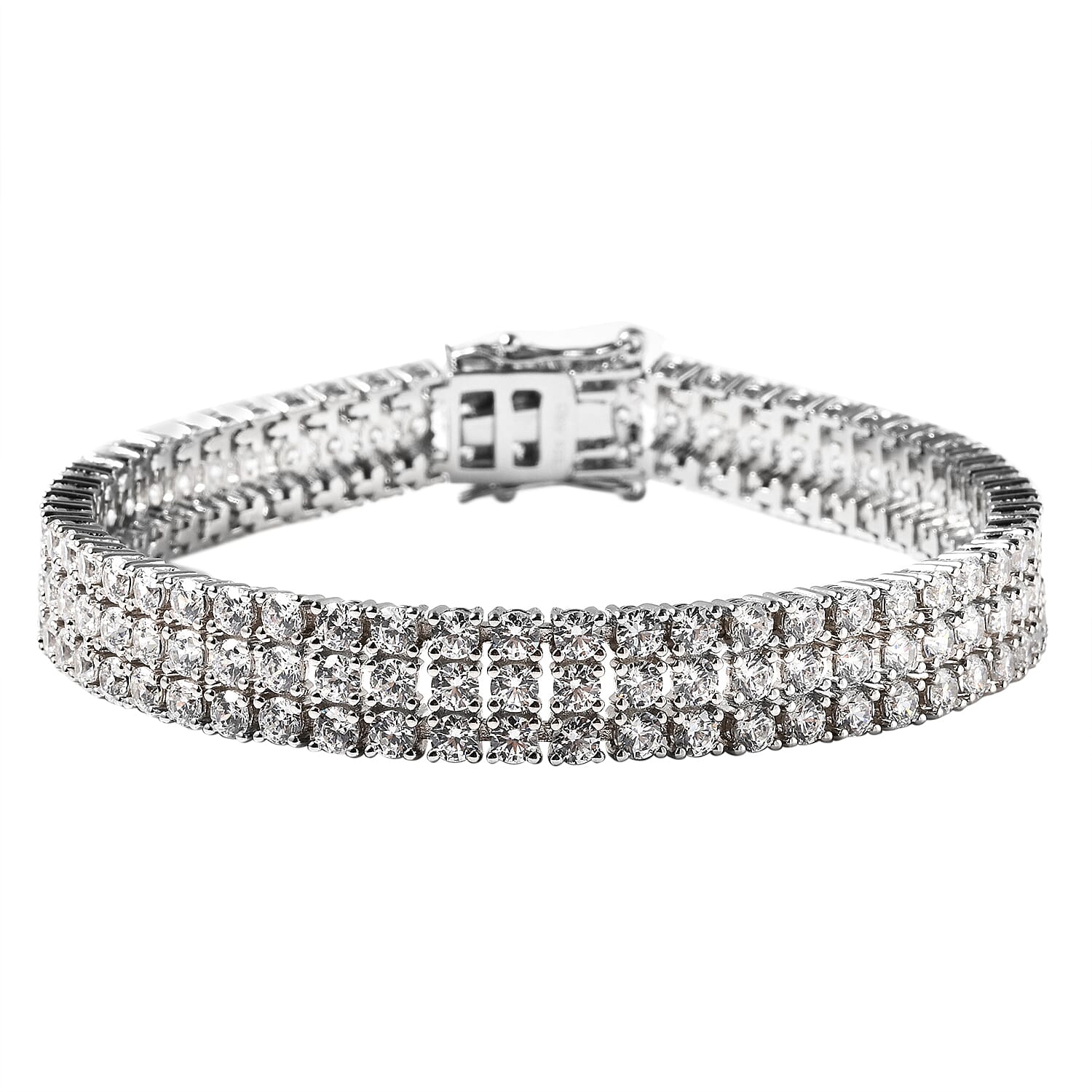 LUSTRO STELLA Made with Finest CZ Three Row Bracelet in Rhodium Over Sterling Silver (6.50 In) 19.75 Grams 29.25 ctw (1)
