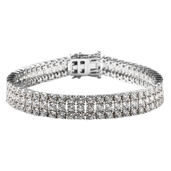 LUSTRO STELLA Made with Finest CZ Three Row Bracelet in Rhodium Over Sterling Silver (6.50 In) 19.75 Grams 29.25 ctw - Product card gallery slide 1 (10176469041465)
