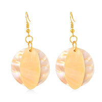 Coconut Shell, Mother Of Pearl Earrings in Goldtone