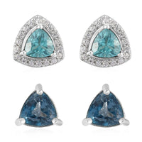 2.40 ctw Apatite and London Blue Topaz, Zircon Set of 2 Ear Jacket Stud Earrings in Platinum Over Sterling Silver