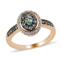 Narsipatnam Alexandrite and Natural White Zircon Double Halo Ring in Vermeil Yellow Gold Over Sterling Silver (Size 10.0) 0.75 ctw