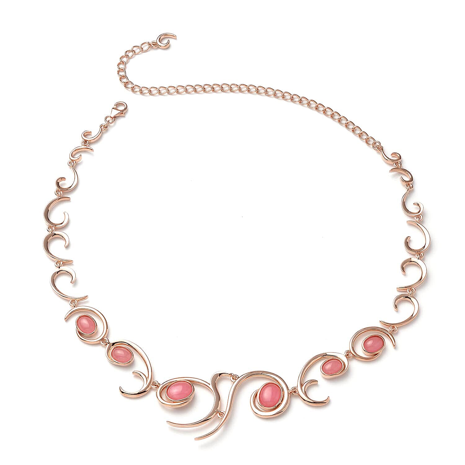 LucyQ Ocean Wave Collection Pink Jade Necklace 20 Inches in 14K Rose Gold Over Sterling Silver 37.35 Grams 12.75 ctw