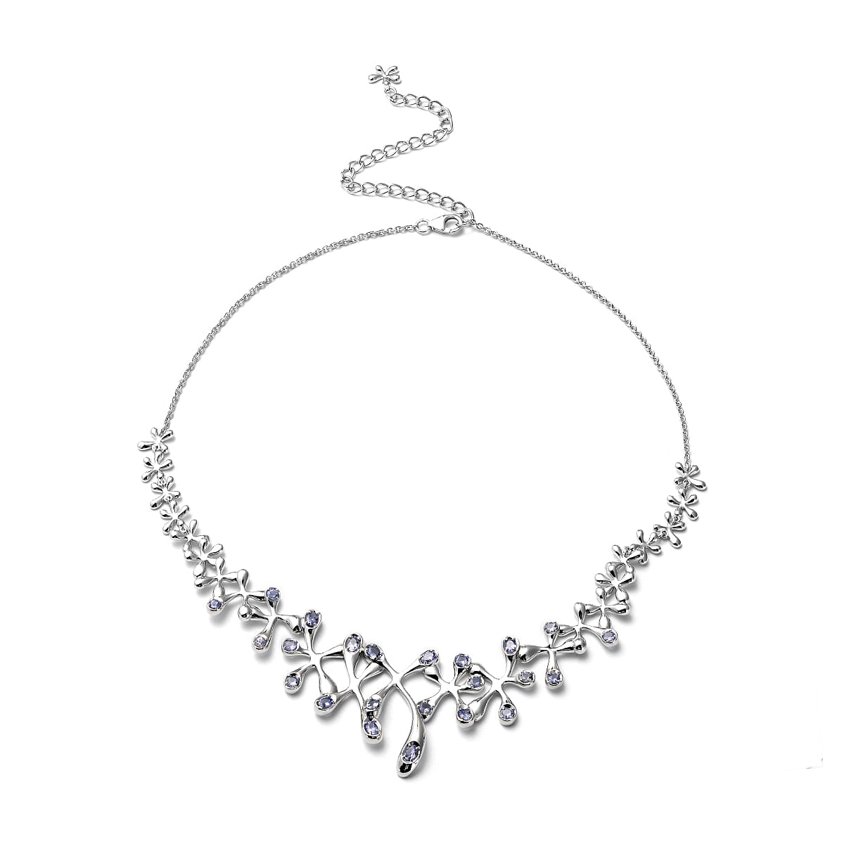 LucyQ Splash Collection Tanzanite Necklace 20 Inches in Rhodium Over Sterling Silver 33 Grams 3.25 ctw