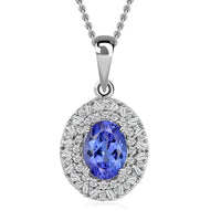 1.65 ctw Tanzanite and Diamond Cocktail Pendant Necklace 20 Inches in Platinum Over Sterling Silver