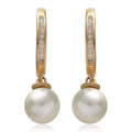 South Sea Pearl and Diamond Dangling Earrings in Vermeil Yellow Gold Over Sterling Silver 0.20 ctw - Sticky add to cart bar