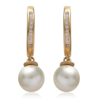 South Sea Pearl and Diamond Dangling Earrings in Vermeil Yellow Gold Over Sterling Silver 0.20 ctw