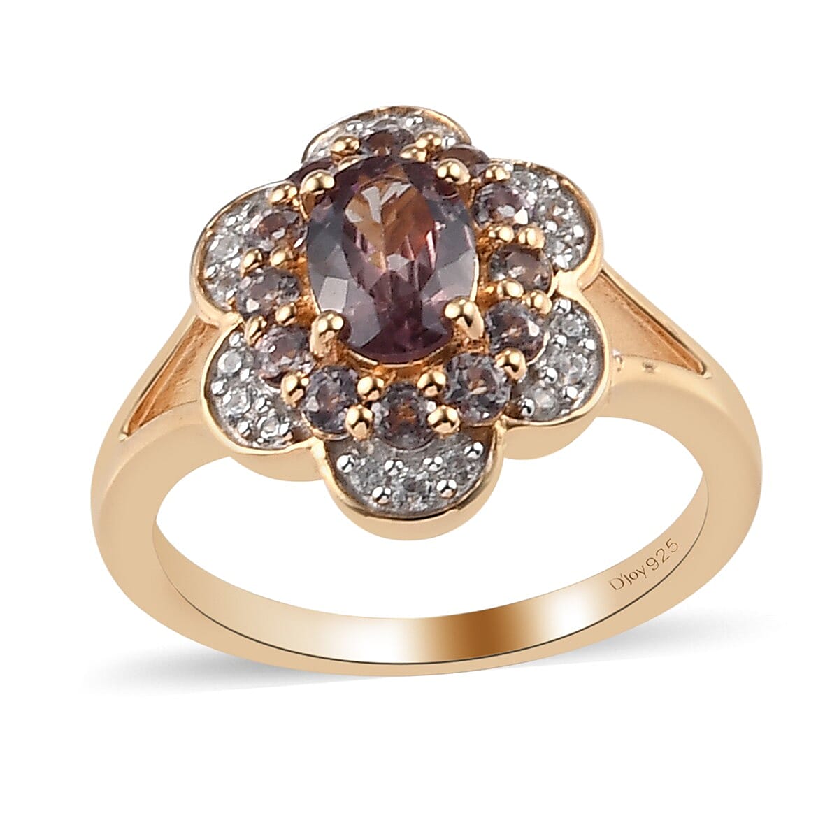 Natural Merelani Color Change Garnet and Zircon Cluster Ring in Vermeil Yellow Gold Over Sterling Silver 1.65 ctw