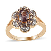 Natural Merelani Color Change Garnet and Zircon Cluster Ring in Vermeil Yellow Gold Over Sterling Silver 1.65 ctw