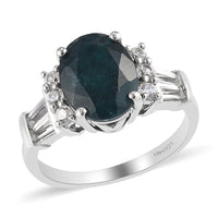 Teal Grandidierite and White Zircon Ring in Platinum Over Sterling Silver (Size 9.0) 3.60 ctw