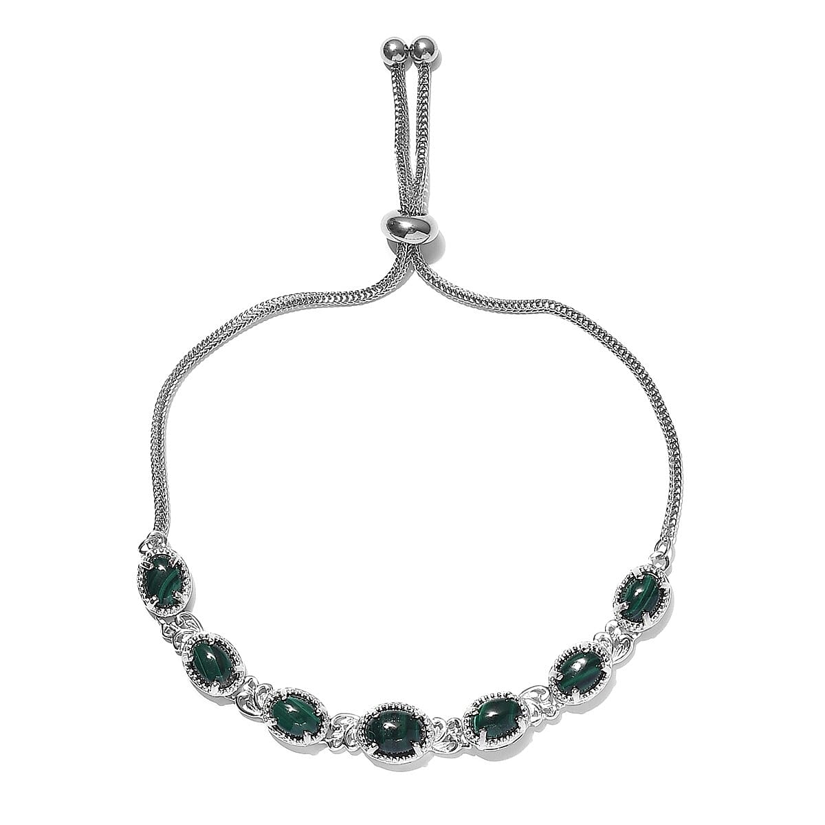 KARIS African Malachite Bolo Bracelet in Platinum Bond & Stainless Steel 9.00 ctw