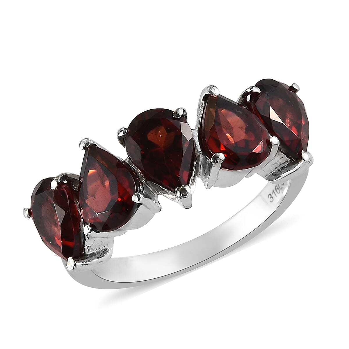 Mozambique Garnet 5 Stone Ring in Stainless Steel (Size 10.0) 4.10 ctw (1)