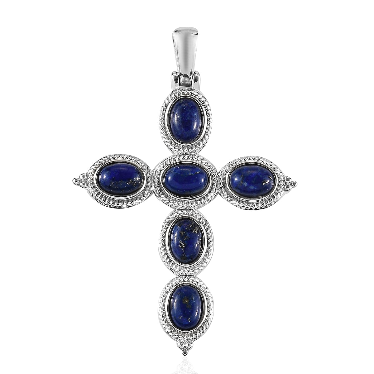 Lapis Lazuli Cross Pendant in Stainless Steel 6.50 ctw