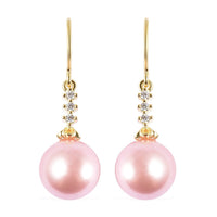 Pink Shell Pearl and Simulated Diamond Drop Earrings in 14K Yellow Gold Over Sterling Silver