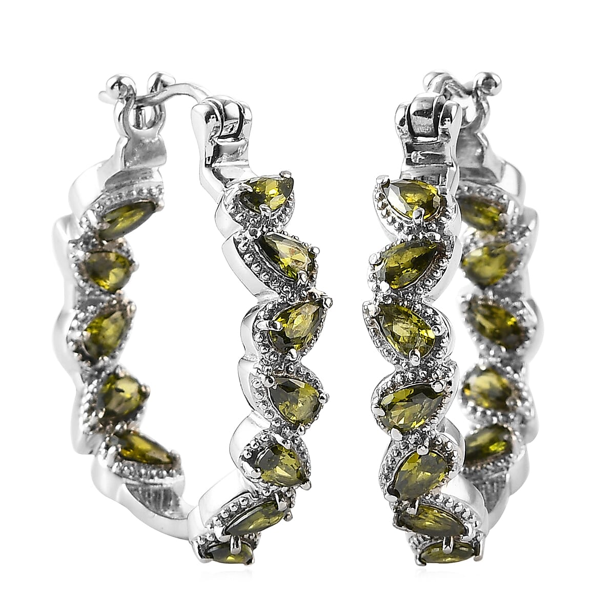 Simulated Green Diamond Hoop Earrings in Stainless Steel 7.65 ctw