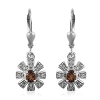 0.80 ctw Natural Ambanja Champagne Demantoid Garnet and Zircon Dangling Earrings in Platinum Over Sterling Silver