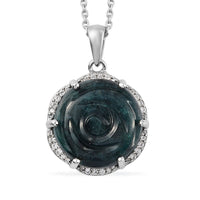 18.50 ctw Teal Grandidierite Carved Fancy Pendant Necklace 20 Inches in Platinum Over Sterling Silver 18.50 ctw