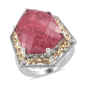 14.60 ctw Norwegian Thulite and Zircon Fancy Ring in Vermeil YG and Platinum Over Sterling Silver (Size 9.0) 8.35 Grams - Sticky add to cart bar