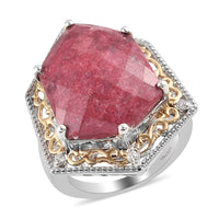 14.60 ctw Norwegian Thulite and Zircon Fancy Ring in Vermeil YG and Platinum Over Sterling Silver (Size 9.0) 8.35 Grams