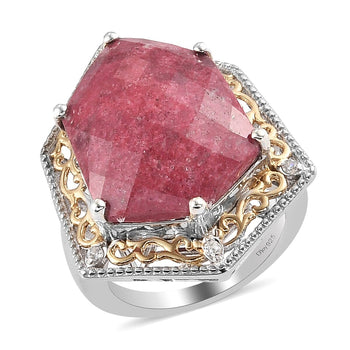 14.60 ctw Norwegian Thulite and Zircon Fancy Ring in Vermeil YG and Platinum Over Sterling Silver (Size 9.0) 8.35 Grams - Product card gallery slide 1 (10176471597369)
