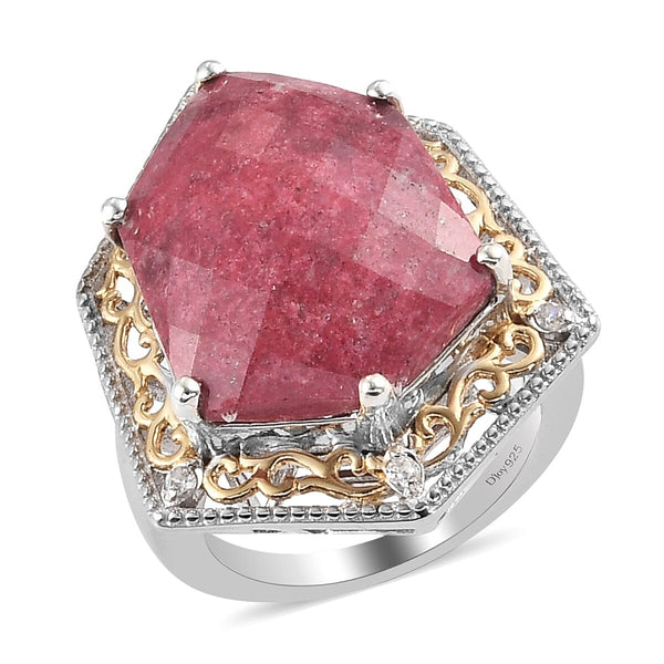 14.60 ctw Norwegian Thulite and Zircon Fancy Ring in Vermeil YG and Platinum Over Sterling Silver (Size 9.0) 8.35 Grams - Product card gallery slide 1 (10176471597369)