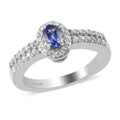 0.65 ctw AAA Tanzanite and Zircon Halo Ring in Platinum Over Sterling Silver (Size 9.0) - Sticky add to cart bar