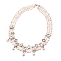LucyQ Freshwater White Cultured Pearl and White Zircon Necklace 18.50 Inches in Rhodium Over Sterling Silver 22.50 Grams 1.75 ctw