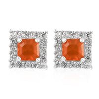 1.20 ctw Crimson Fire Opal and Zircon Boxed Halo Earrings in Platinum Over Sterling Silver