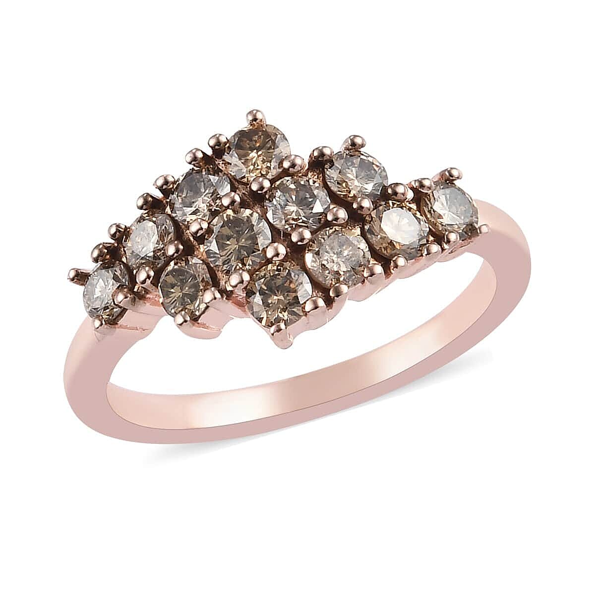 Natural Champagne Diamond Cluster Ring in Vermeil Rose Gold Over Sterling Silver (Size 6.0) 1.00 ctw (1)