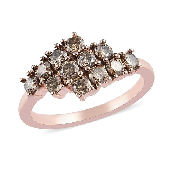Natural Champagne Diamond Cluster Ring in Vermeil Rose Gold Over Sterling Silver (Size 6.0) 1.00 ctw - Product card gallery slide 1 (10176472121657)