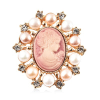 Cameo Carved, Multi Color Freshwater Pearl and Austrian Crystal Pendant or Brooch in Goldtone