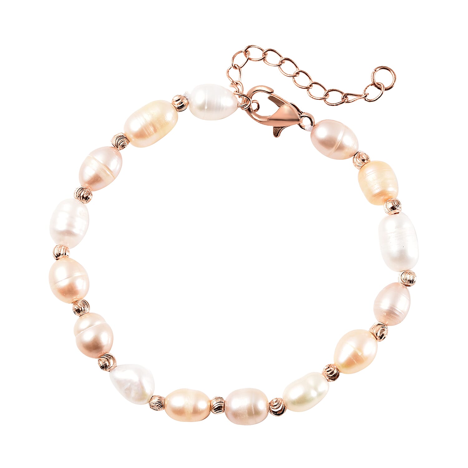 Multi Color Freshwater Pearl Adjustable Bracelet in Rosetone 6-8 in