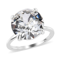White Crystal Solitaire Ring in Sterling Silver (Size 5.0)