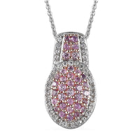 Madagascar Pink Sapphire and Natural White Zircon Cocktail Pendant Necklace 20 Inches in Platinum Over Sterling Silver 1.50 ctw