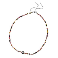 Multi-color Tourmaline Necklace, Tahitian Cultured Pearl Necklace, Rhodium Over Sterling Silver Necklace, Bolo Necklace, 18-22 Inch Adjustable Necklace 54.50 ctw