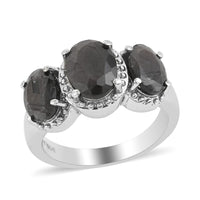 Natural Silver Sapphire 3 Stone Ring in Stainless Steel (Size 10.0) 3.65 ctw