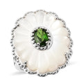 Natural Chrome Diopside, White Mother Of Pearl Daisy Flower Inspired Ring in Rhodium Over Sterling Silver (Size 10.0) 0.75 ctw - Sticky add to cart bar