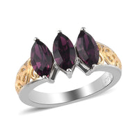 KARIS Purple Crystal 3 Stone Ring in 18K YG Plated & Platinum Bond