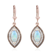 2.00 ctw Ethiopian Welo Opal, Natural Champagne & White Diamond Dangle Earrings in Vermeil Rose Gold Over Sterling Silver