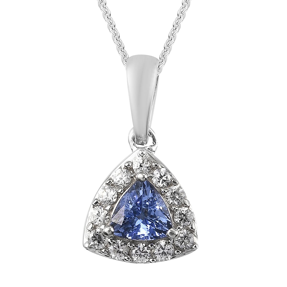 Tanzanite and Natural White Zircon Pendant Necklace 20 Inches in Platinum Over Sterling Silver 1.35 ctw