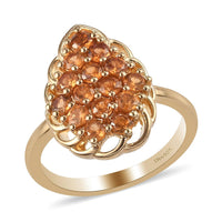 1.15 ctw Ratnapura Hessonite Garnet Pear Shape Cluster Ring in Vermeil Yellow Gold Over Sterling Silver (Size 9.0)