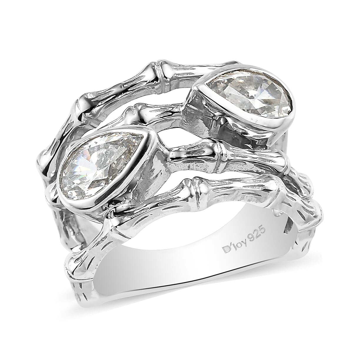 LUSTRO STELLA Made with Finest CZ Bypass Ring in Platinum Over Sterling Silver (Size 9.0) 2.70 ctw (1)