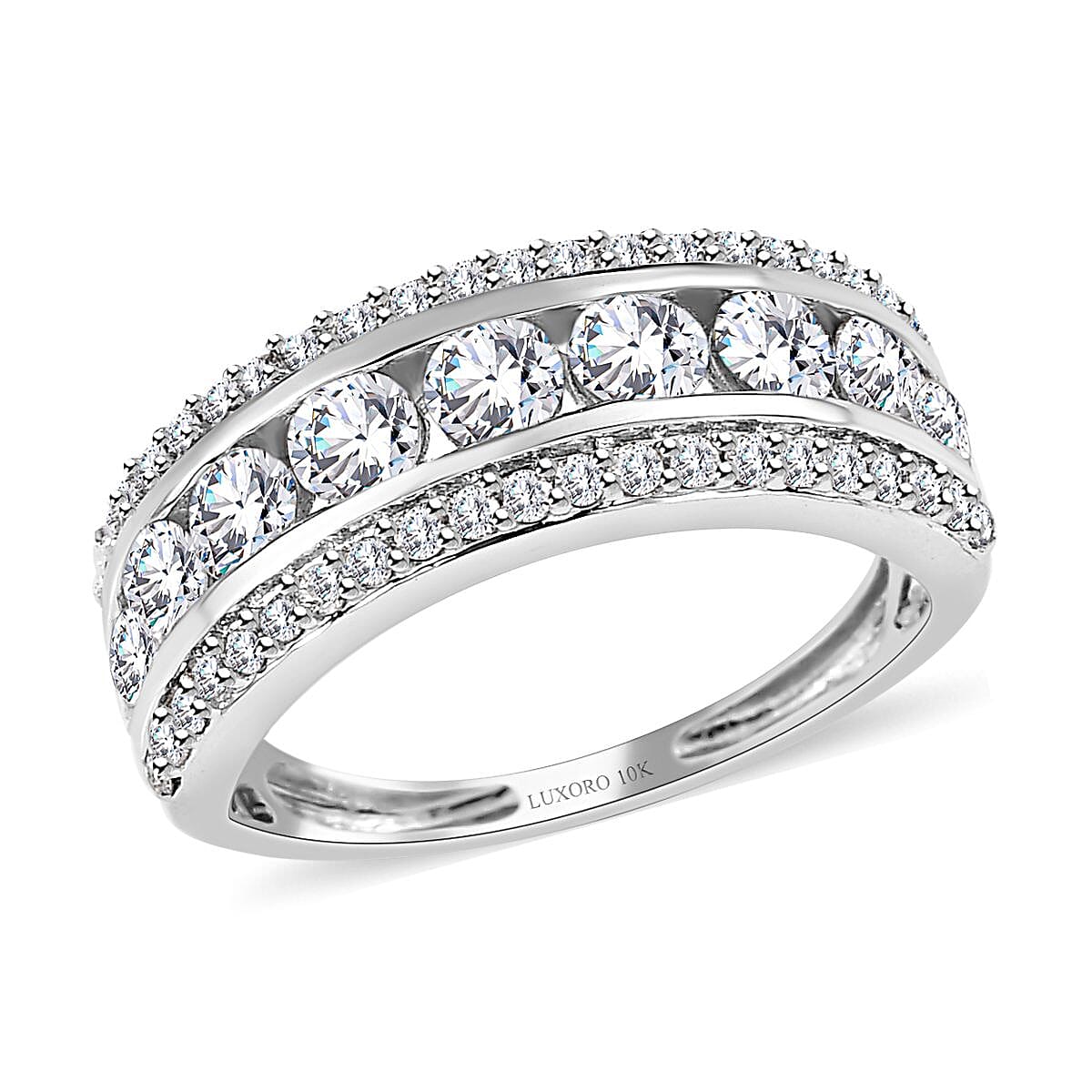 Luxoro 10K White Gold Moissanite Band Ring (Size 10.0) 1.25 ctw